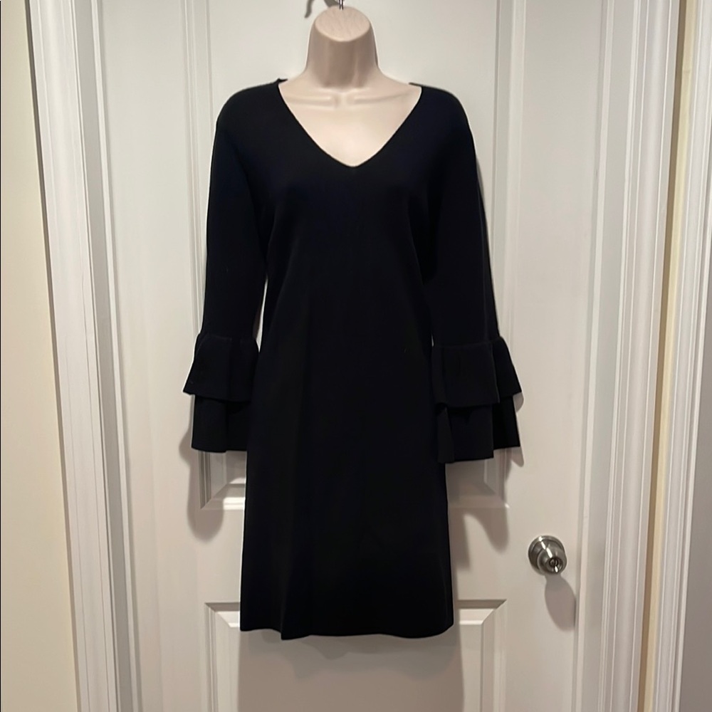Ann Taylor Black Sheath Dress with Bell Sleeves